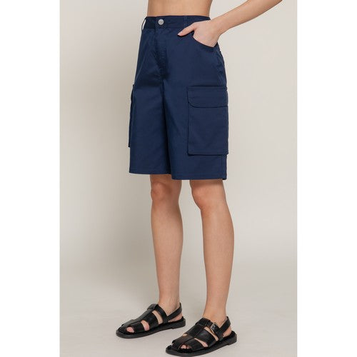 Cotton Cargo Bermuda Shorts in Navy