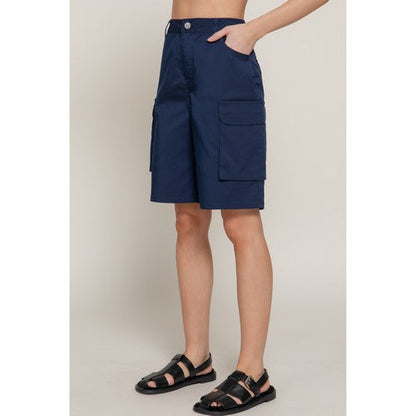 Cotton Cargo Bermuda Shorts in Navy
