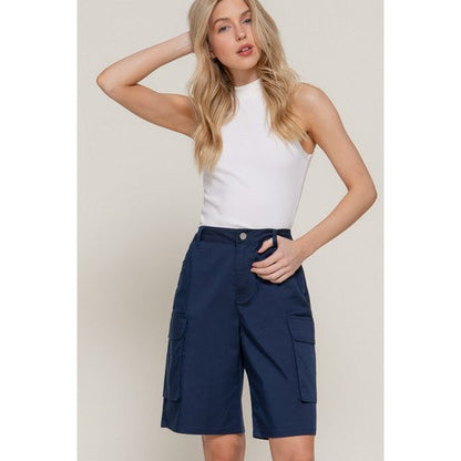 Cotton Cargo Bermuda Shorts in Navy