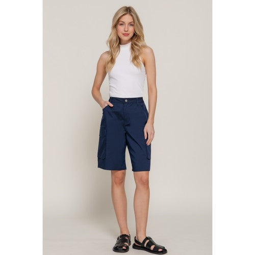 Cotton Cargo Bermuda Shorts in Navy