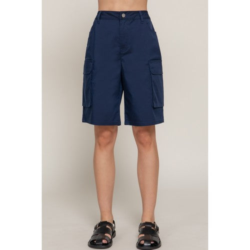 P14353 Cotton Cargo Bermuda Shorts in Navy