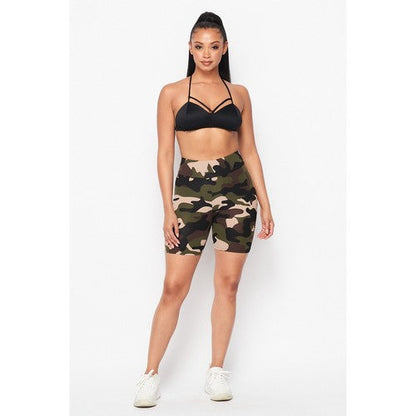 High Rise Bike Shorts in Green Camo