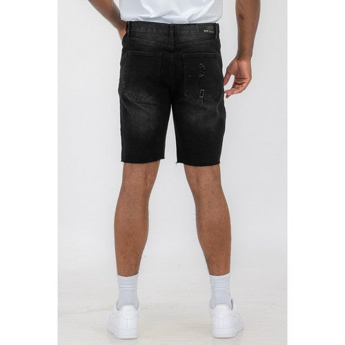 Distressed Cut-Off Denim Shorts in Black