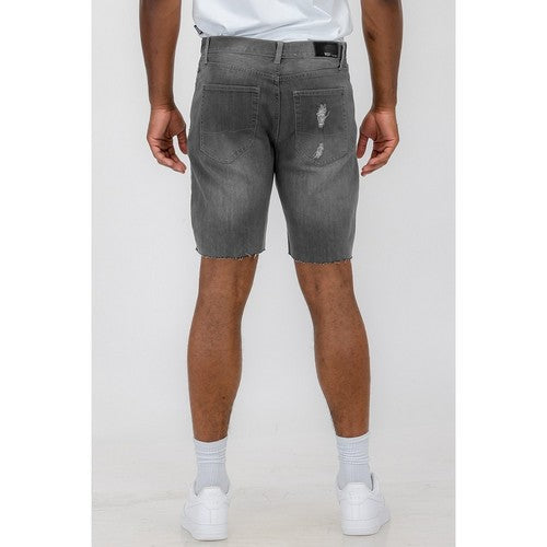 Distressed Cut-Off Denim Shorts in Grey