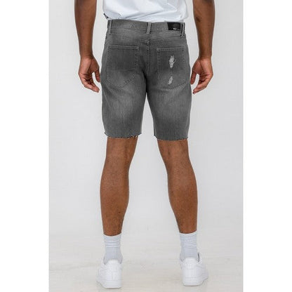 Distressed Cut-Off Denim Shorts in Grey