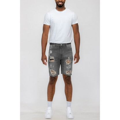 Distressed Cut-Off Denim Shorts in Grey