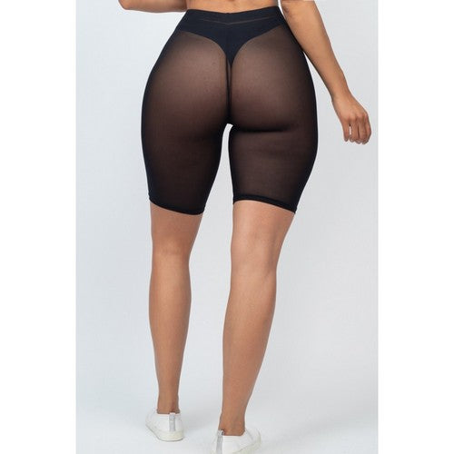 Mesh Sheer Biker Shorts in Black