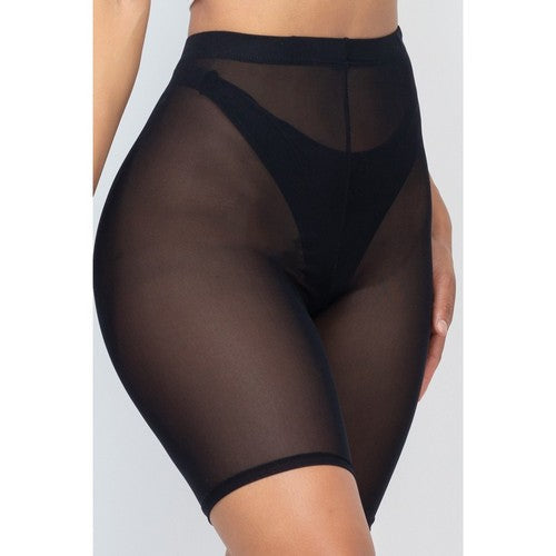 BP3365-W Mesh Sheer Biker Shorts in Black