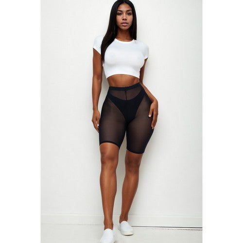 Mesh Sheer Biker Shorts in Black