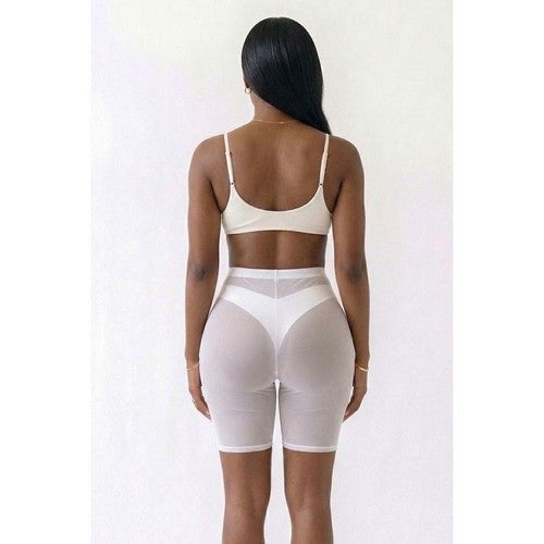 Mesh Sheer Biker Shorts in White