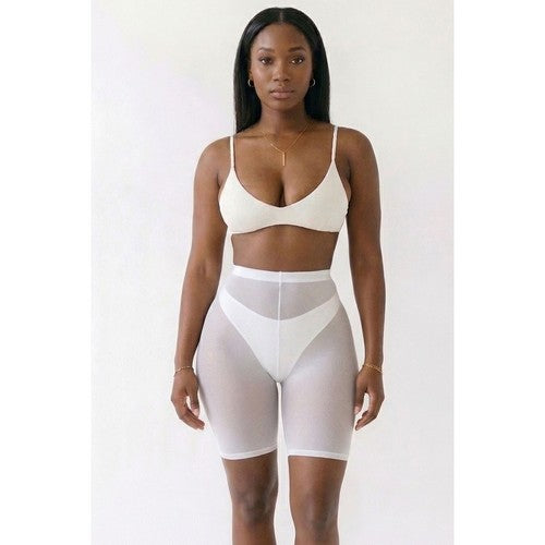 Mesh Sheer Biker Shorts in White