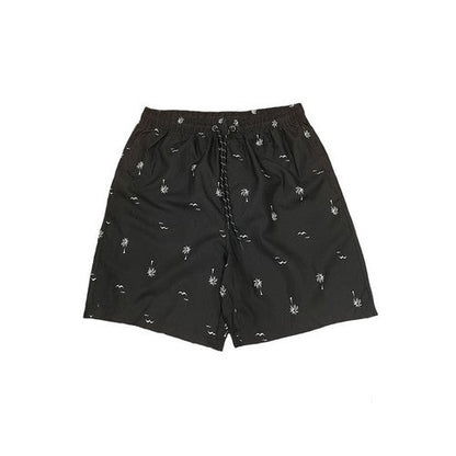 Palm Tree Print Swim Trunk Shorts in Black