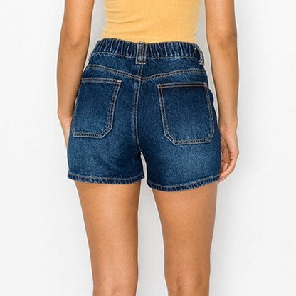 Wax Jean Patch Pocket Jean Shorts in Dark Denim