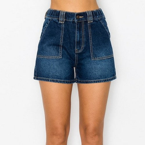 90275 Wax Jean Patch Pocket Jean Shorts in Dark Denim