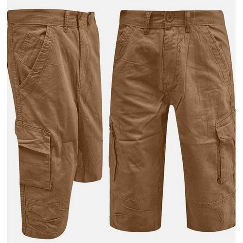Twill Cargo 3/4 Short Pants in Light Brown