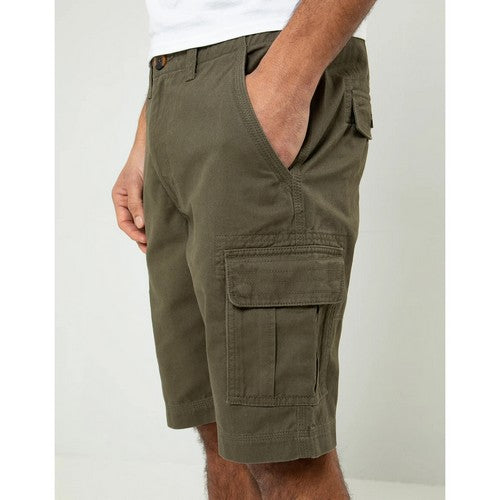 Threadbare Bute Cotton Cargo Shorts in Khaki Green