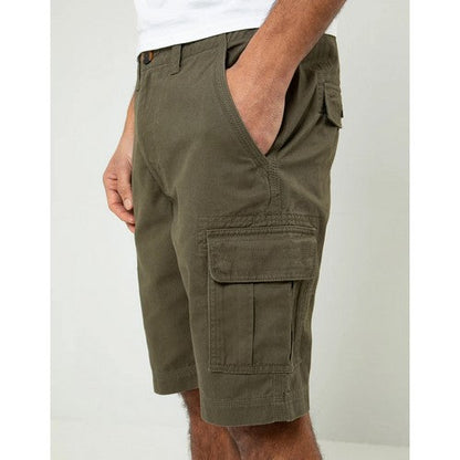 Threadbare Bute Cotton Cargo Shorts in Khaki Green
