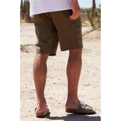Threadbare Ricco Linen Cargo Shorts in Khaki Green