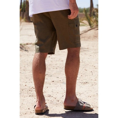 Threadbare Ricco Linen Cargo Shorts in Khaki Green