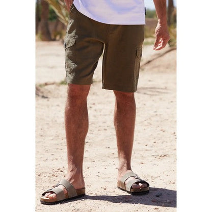 TBMS09076B Threadbare Ricco Linen Cargo Shorts in Khaki