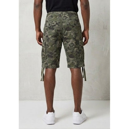 Tex Drawstring Cargo Shorts in Green Camo