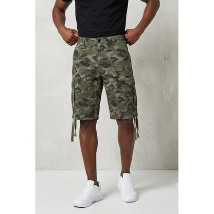 Tex Drawstring Cargo Shorts in Green Camo