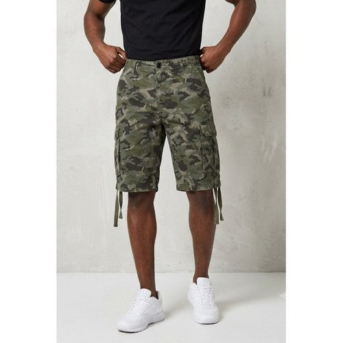 Tex Drawstring Cargo Shorts in Green Camo
