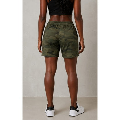 Linen Patch Pocket Drawstring Shorts in Green Camo