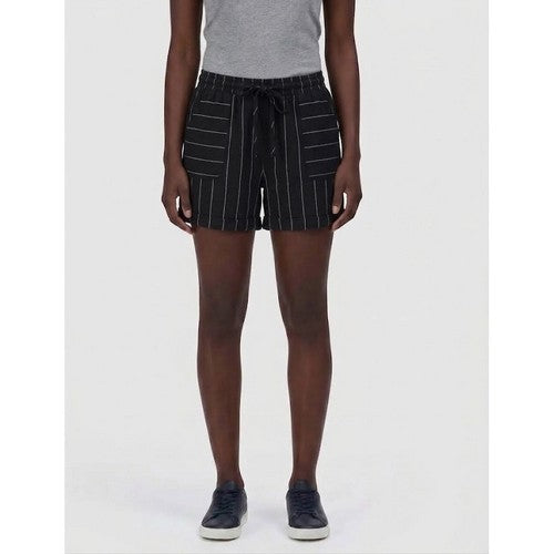 196-319 Time And Tru Patch Pocket Linen Relaxed Fit Shorts in Black Pinstripe