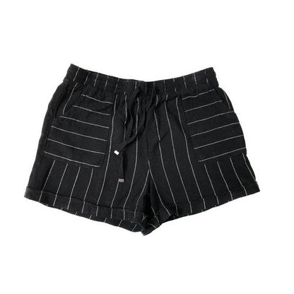 Time And Tru Patch Pocket Linen Relaxed Fit Shorts in Black Pinstripe