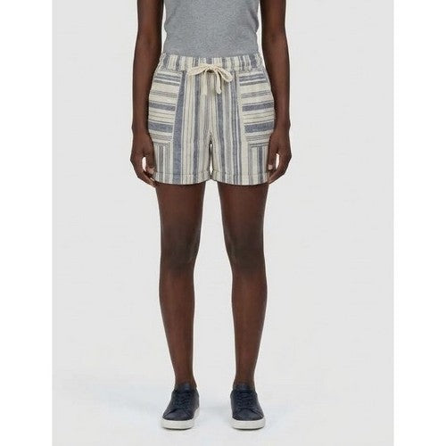 196-319 Time And Tru Patch Pocket Linen Relaxed Fit Shorts in Navy Stripe