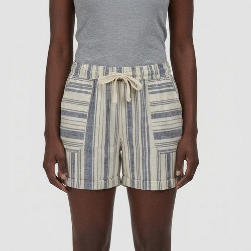 Time And Tru Patch Pocket Linen Relaxed Fit Shorts in Navy Stripe