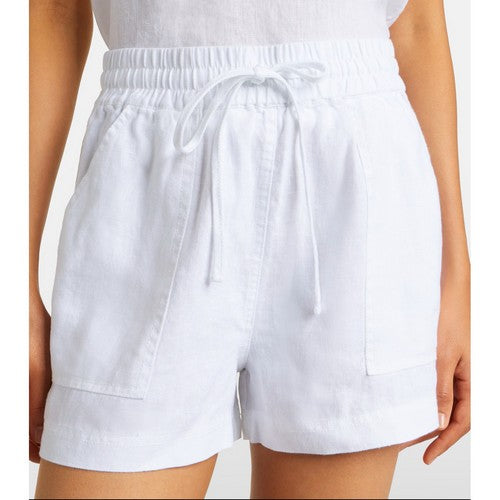 196-314 Size & Patch Pocket Linen Shorts in White