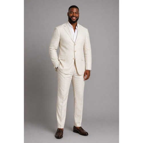 Michael Oliver 100% Linen Dress Pants in Cream