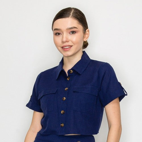 BT03880 Linen Cargo Shirt in Navy