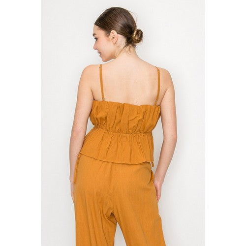 Linen Ruffle Cami Top in Light Rust