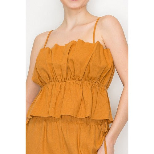 Linen Ruffle Cami Top in Light Rust
