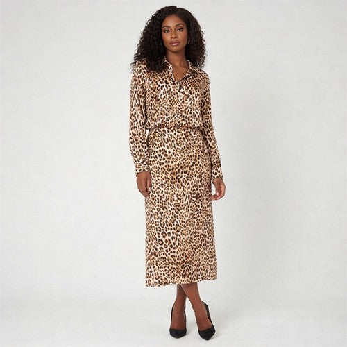 Peacocks Leopard Print Skirt Set in Brown