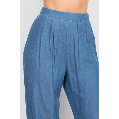 Multiway Tube Top & Wide Leg Pant Set in Medium Denim