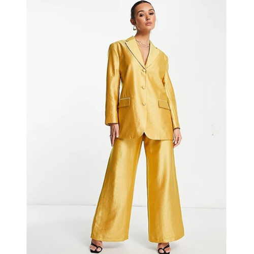 Oversize Metallic Pants Suit Gold
