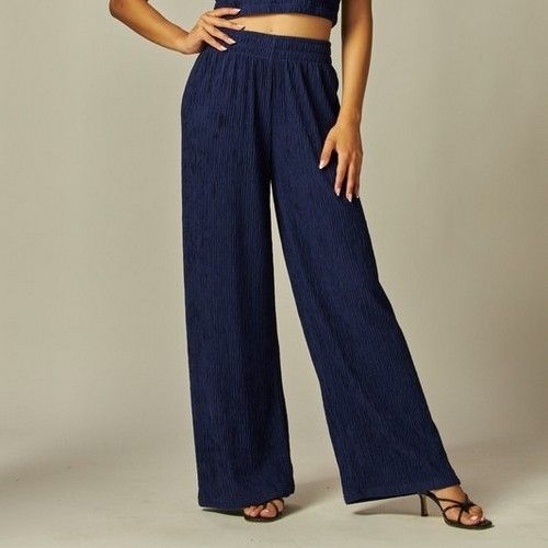 Crinkle Tank & Wide Leg Pant Set in Blue Ink