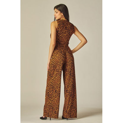 Crinkle Tank & Wide Leg Pant Set in Leopard