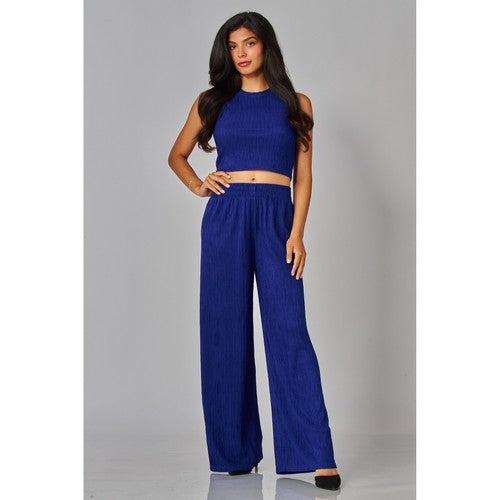 Crinkle Tank & Wide Leg Pant Set in Blue Tanzanite