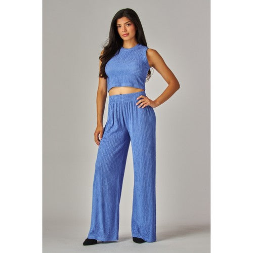 Crinkle Tank & Wide Leg Pant Set in Morning Glory