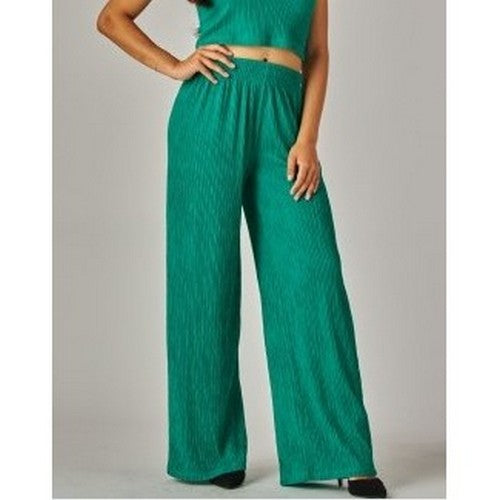 Crinkle Tank & Wide Leg Pant Set in Emerald Green