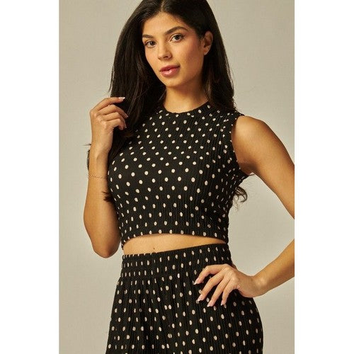 Crop Tank Top in Black & White Polka Dot