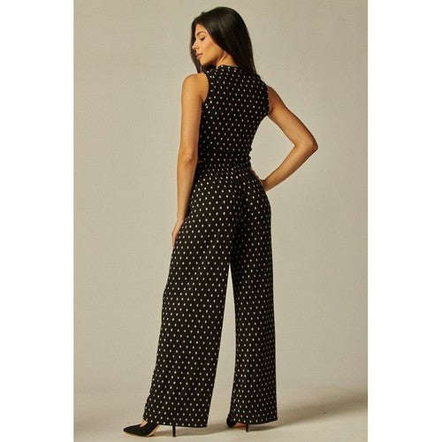 Crinkle Tank & Wide Leg Pant Set in Black & White Polka Dot