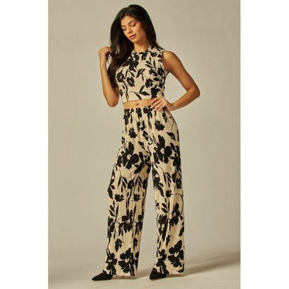 Wide Leg Pants in White & Black Floral