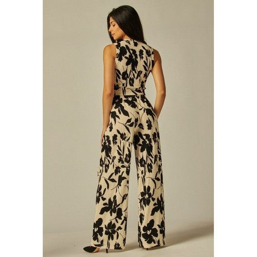 Wide Leg Pants in White & Black Floral