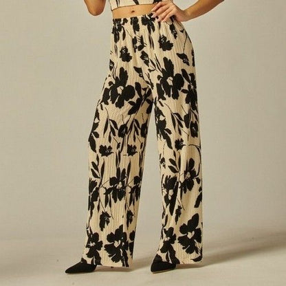 Wide Leg Pants in White & Black Floral